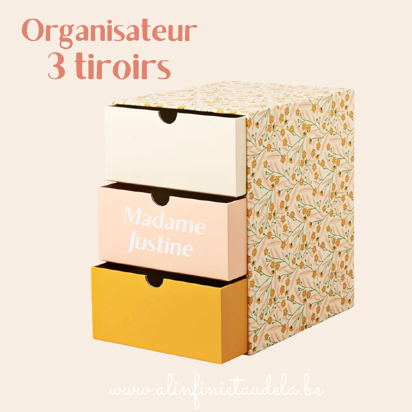 Organiseur de bureau fleuri avec 3 tiroirs