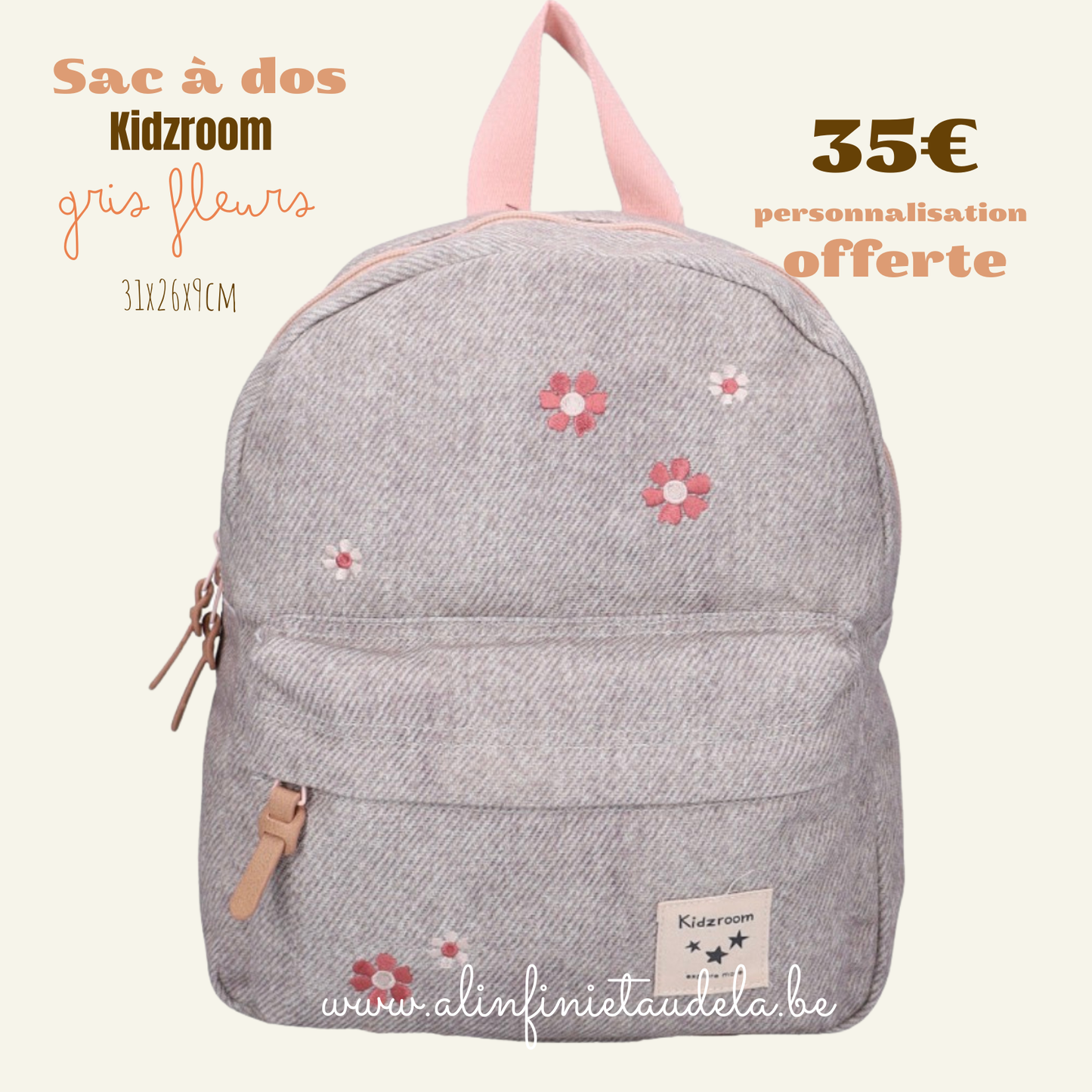 Sac à dos enfant -Gris fleurs