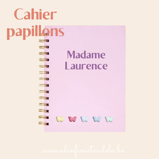 Cahier papillon rose avec mémos et stylo