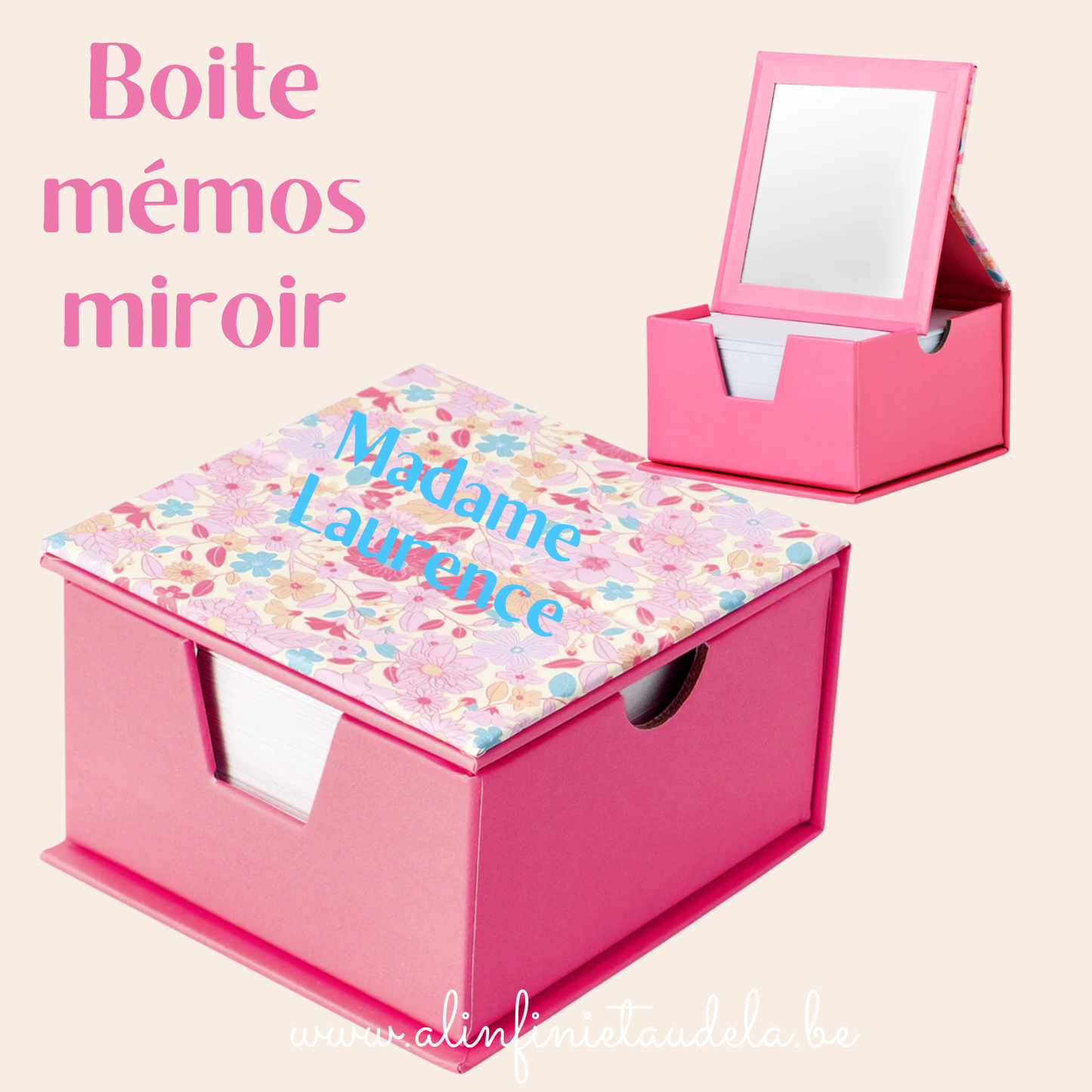 Boite mémos fleurie avec miroir