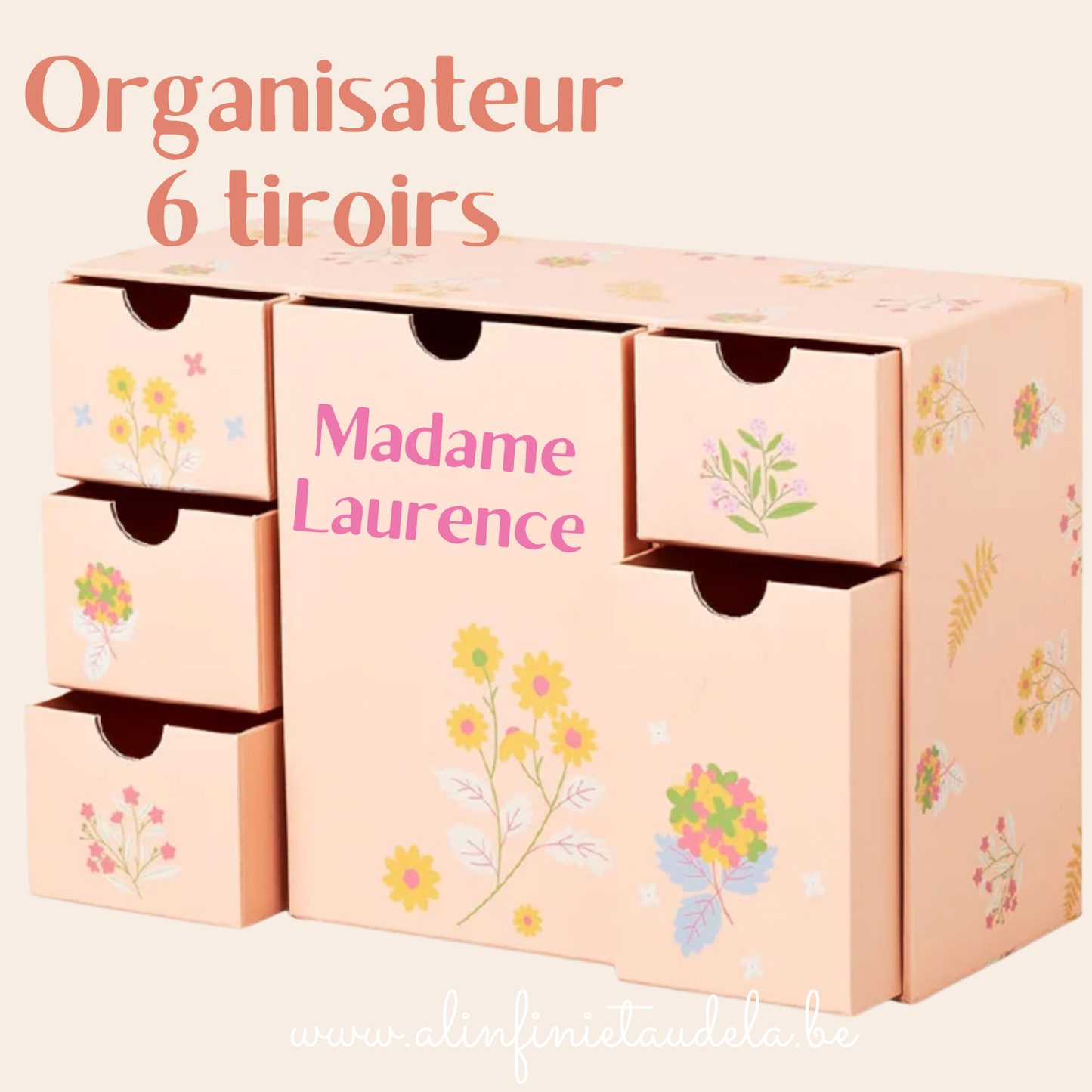 Organiseur de bureau fleuri avec 6 tiroirs